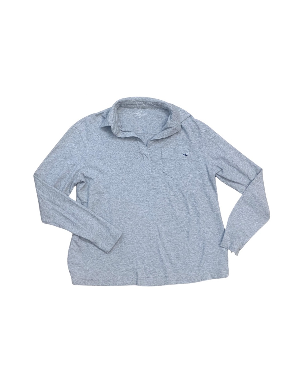Vineyard Vines Gray Cotton Long Sleeve Polo Shirt Preppy Sporty Tenniscore Boat